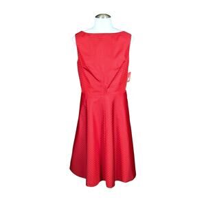 Isaac Mizrahi Cocktail Dress Size 10 Red Tafeta Tonal Stripe Preppy Retro 50s